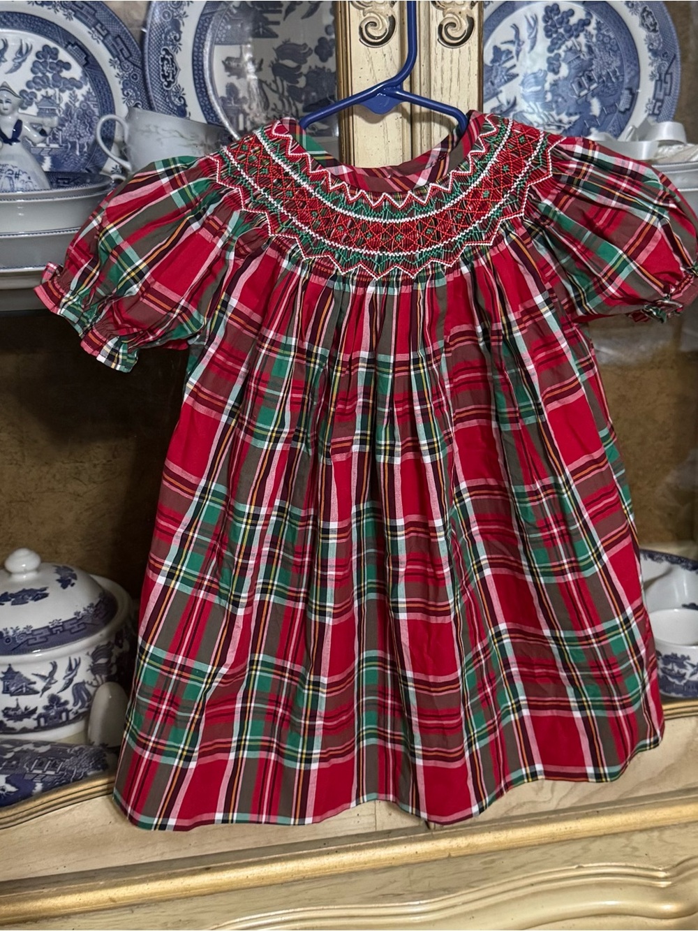 Smocked A Lot Christmas plaid dress size 12m boutique baby girl